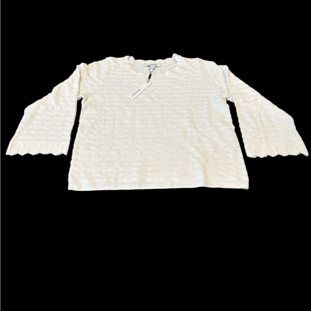 Chico's Knit Sweater, NWT, Size-1, Color-Ivory, Chicos 3/4 Sleeve Sweater